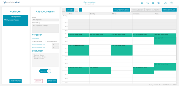 Screenshot: Framework schedules in medsolv.MRM