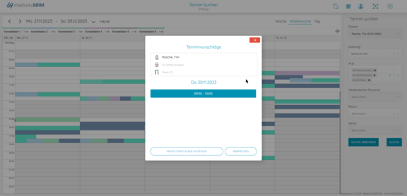 Screenshot: Smart appointment search in medsolv.MRM